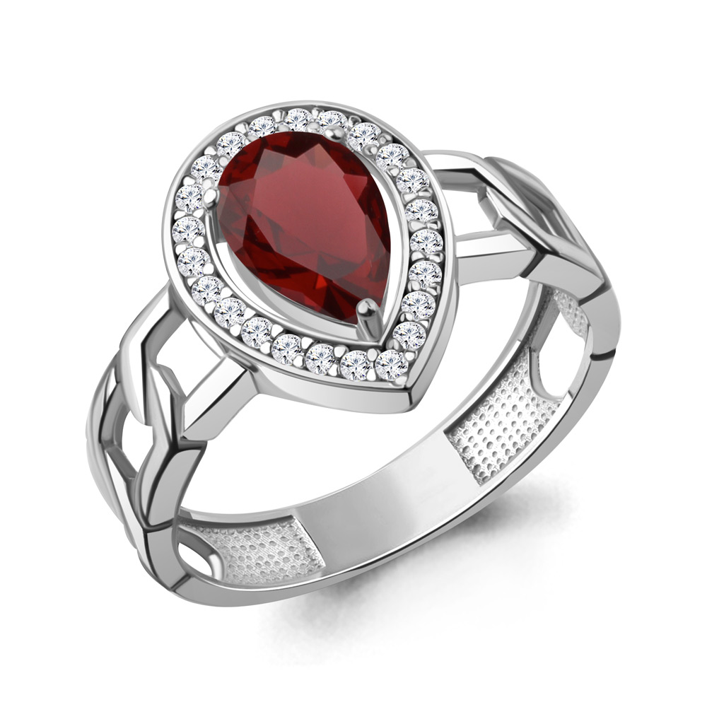 65017903А Кольцо из Серебра с гранатом, фианитами