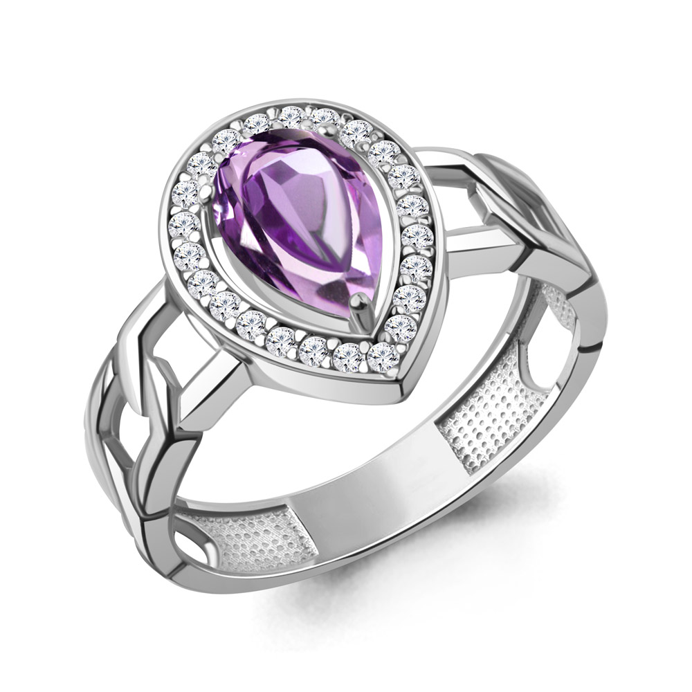 65017904А Кольцо из Серебра с аметистом, фианитами