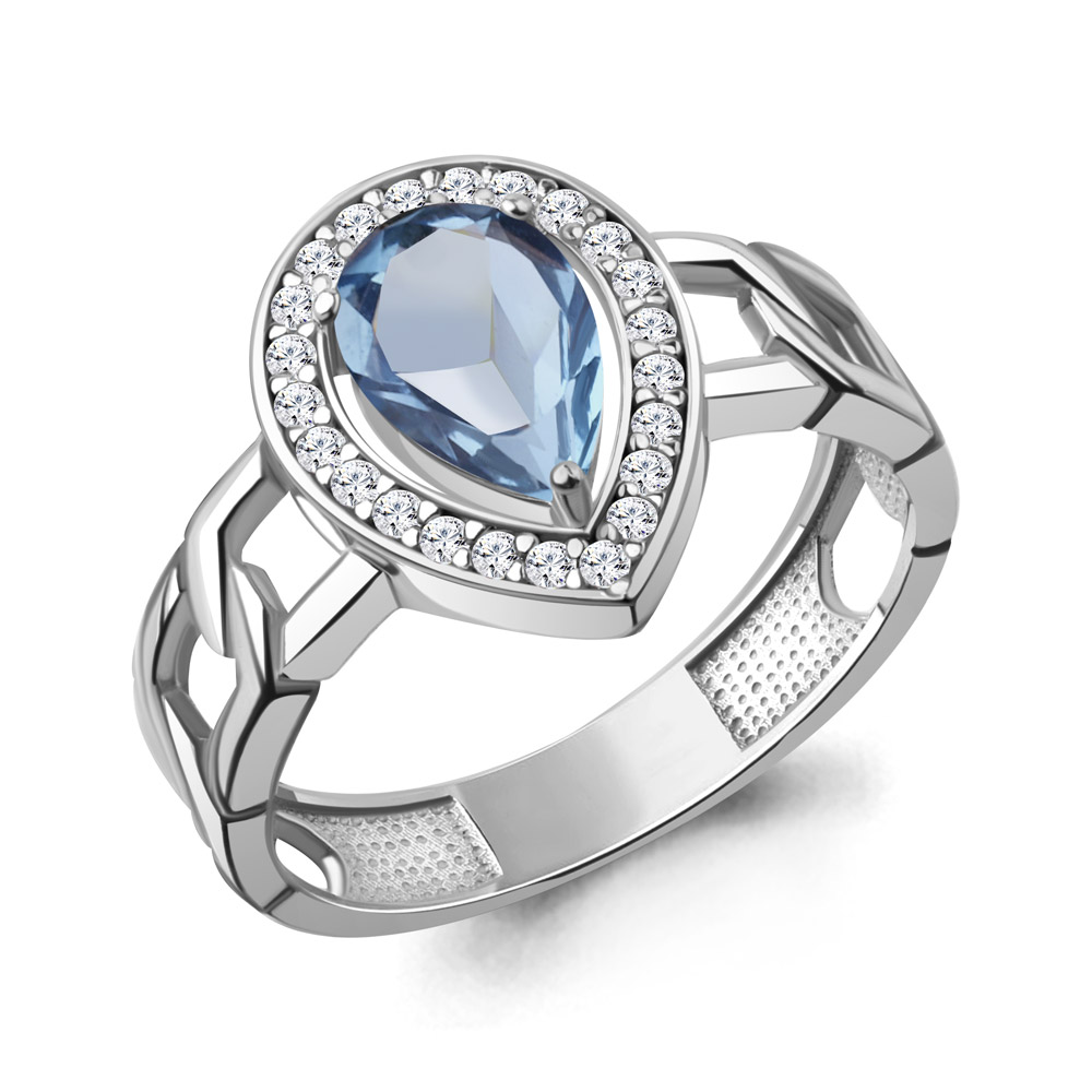65017905А Кольцо из Серебра с топазом свисс блю, фианитами