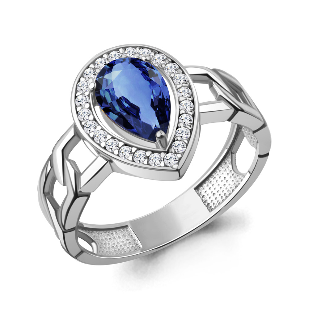 650179АБ Кольцо из Серебра с наносапфиром, фианитами