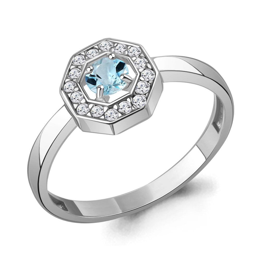 65018202А Кольцо из Серебра с топазом скай блю, фианитами