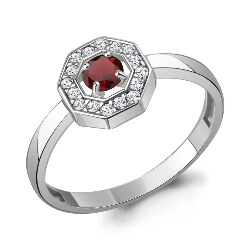 65018203А Кольцо из Серебра с гранатом, фианитами