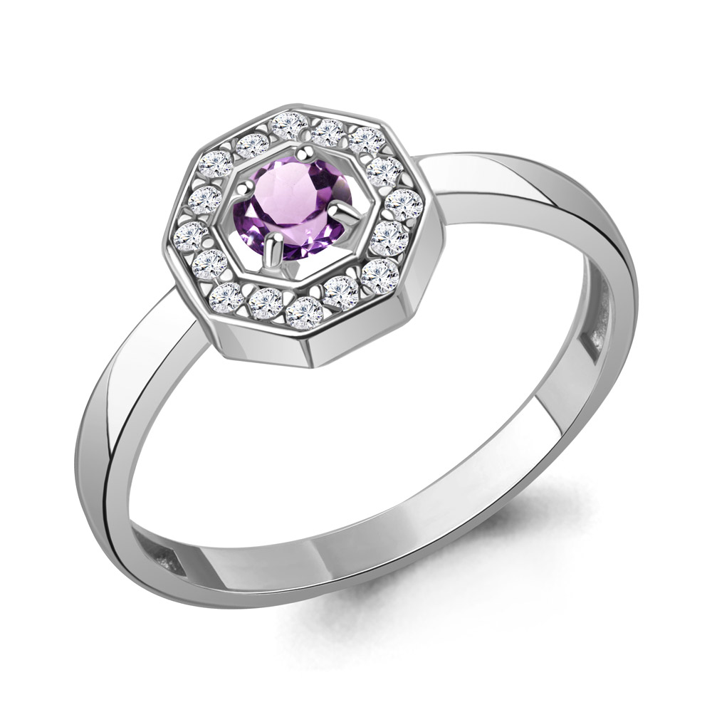 65018204А Кольцо из Серебра с аметистом, фианитами