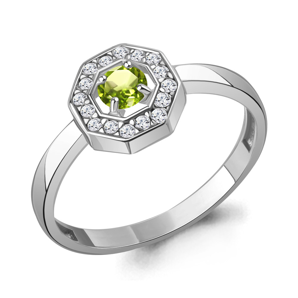 65018207А Кольцо из Серебра с фианитами, хризолитом