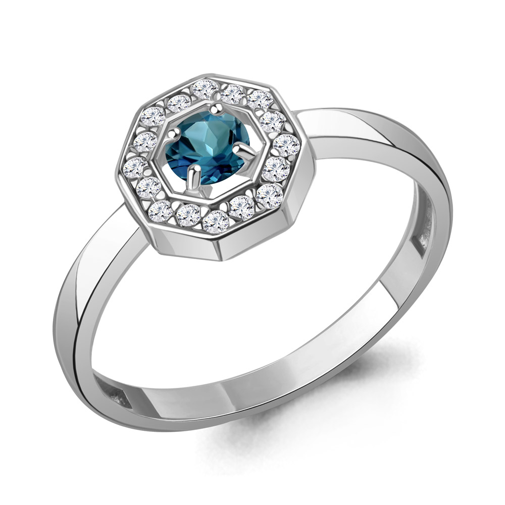 65018208А Кольцо из Серебра с топазом лондон блю, фианитами