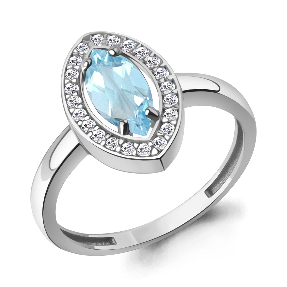 65018302А Кольцо из Серебра с топазом скай блю, фианитами