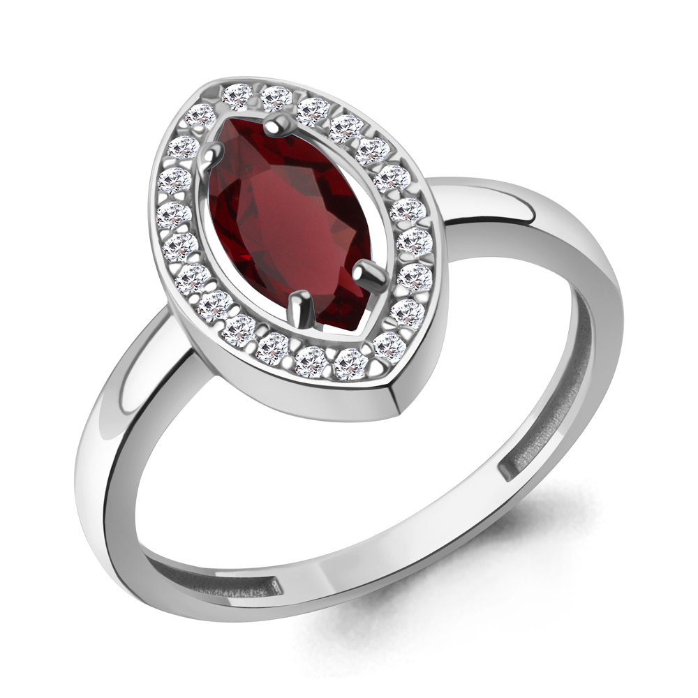 65018303А Кольцо из Серебра с гранатом, фианитами