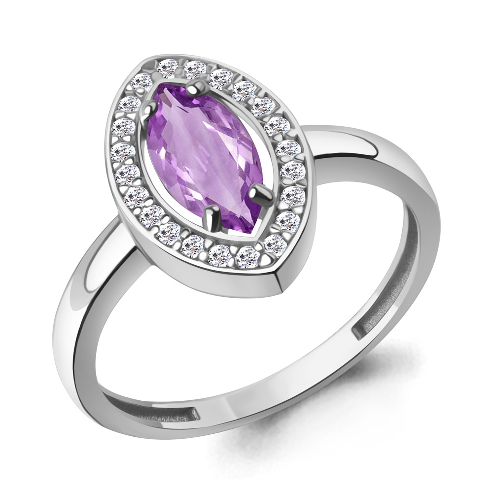 65018304А Кольцо из Серебра с аметистом, фианитами