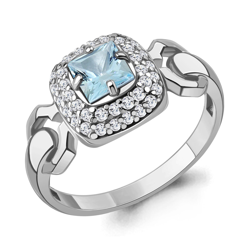 65018402А Кольцо из Серебра с топазом скай блю, фианитами