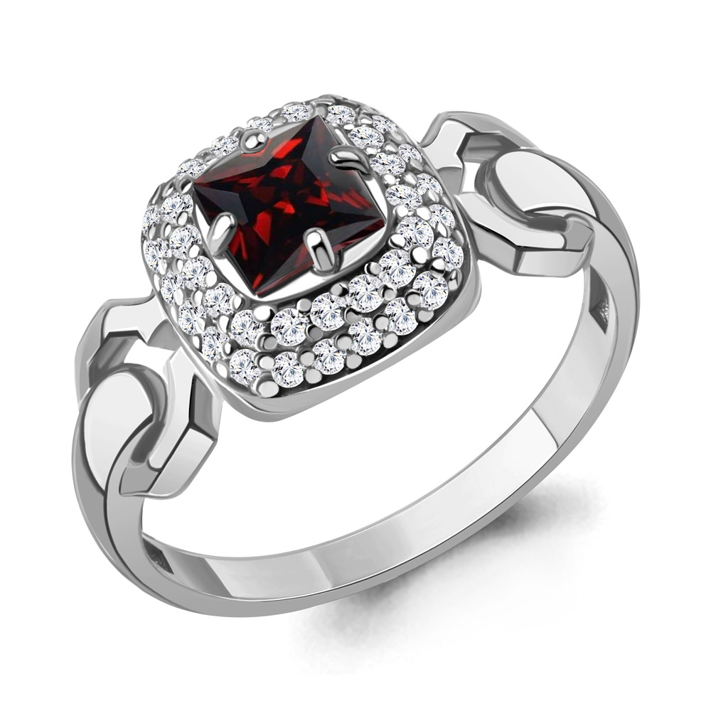 65018403А Кольцо из Серебра с гранатом, фианитами