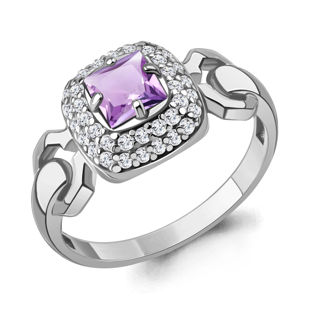 65018404А Кольцо из Серебра с аметистом, фианитами