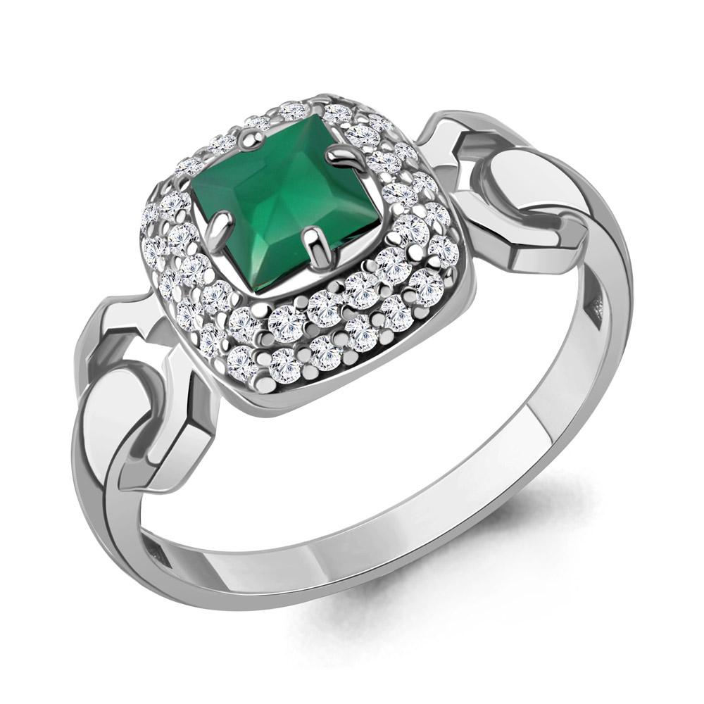 65018409А Кольцо из Серебра с агатом, фианитами