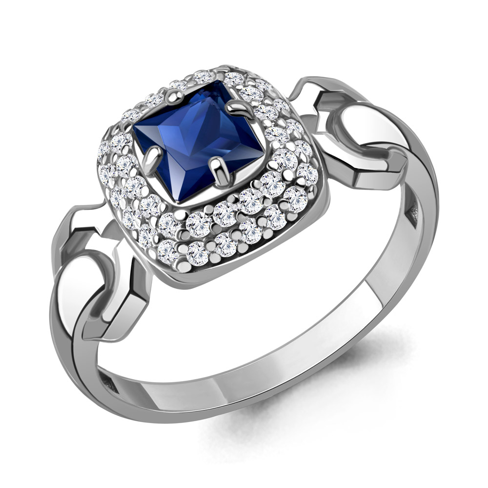 650184АБ Кольцо из Серебра с наносапфиром, фианитами