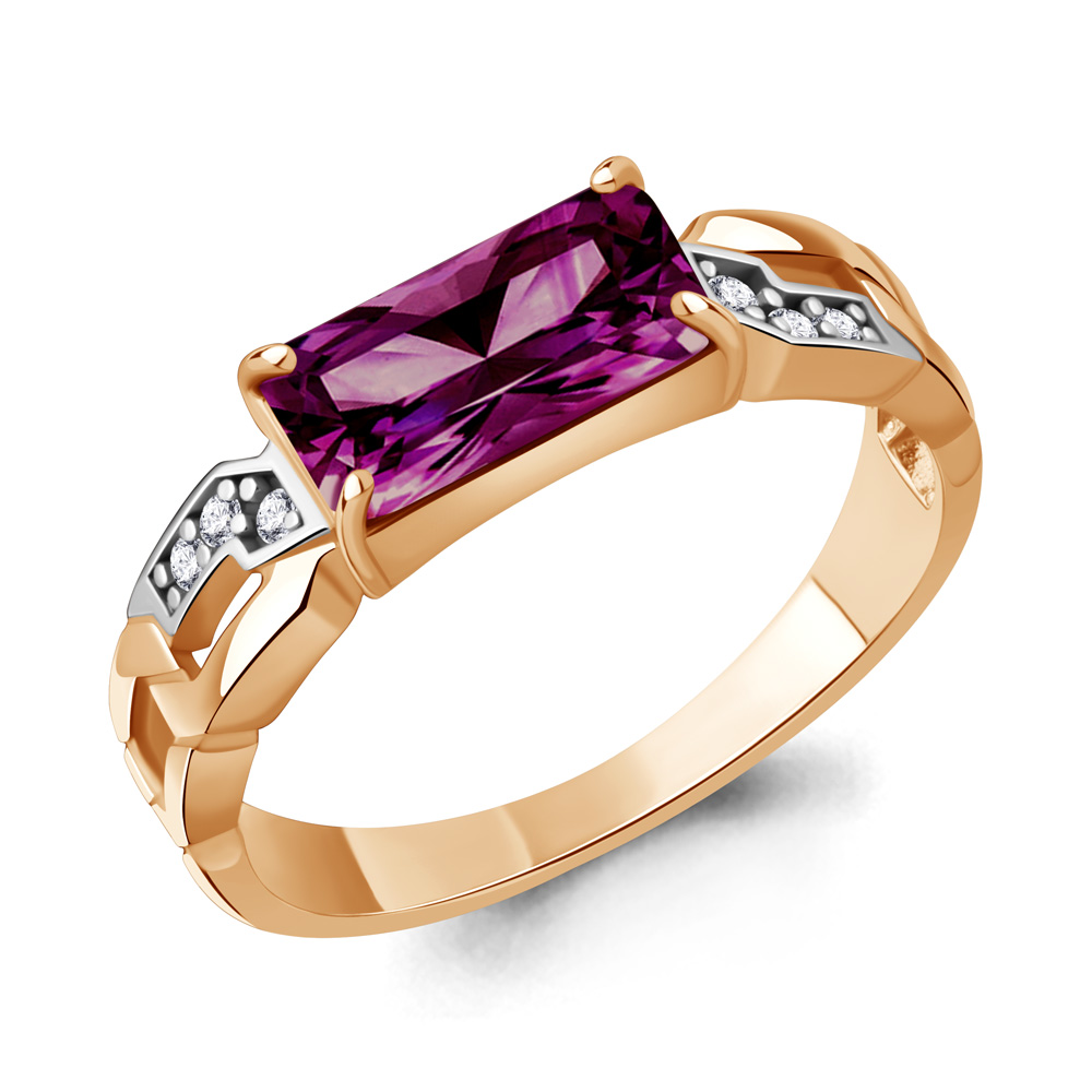 65018584 Кольцо из Золота с наноаметистом иск., фианитами