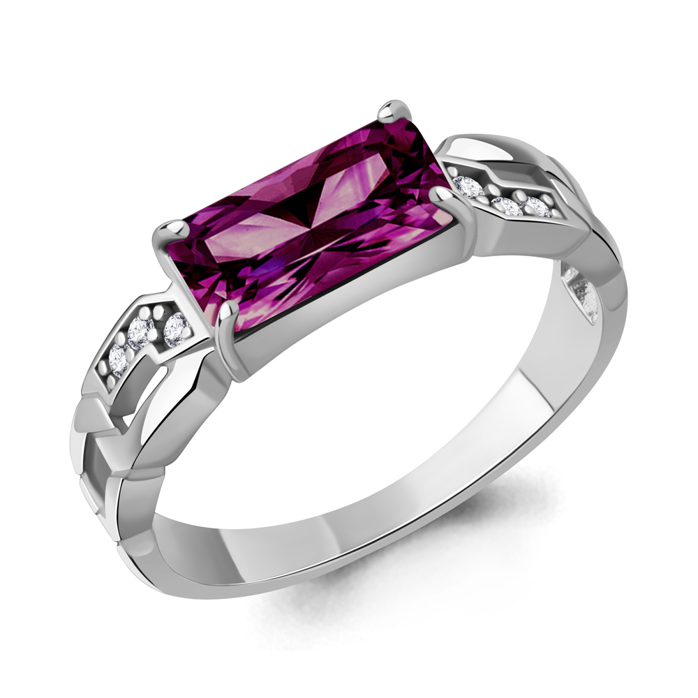65018584А Кольцо из Серебра с наноаметистом иск., фианитами