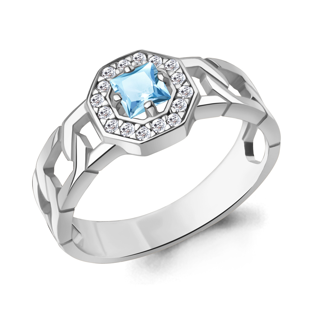 65018602А Кольцо из Серебра с топазом скай блю, фианитами