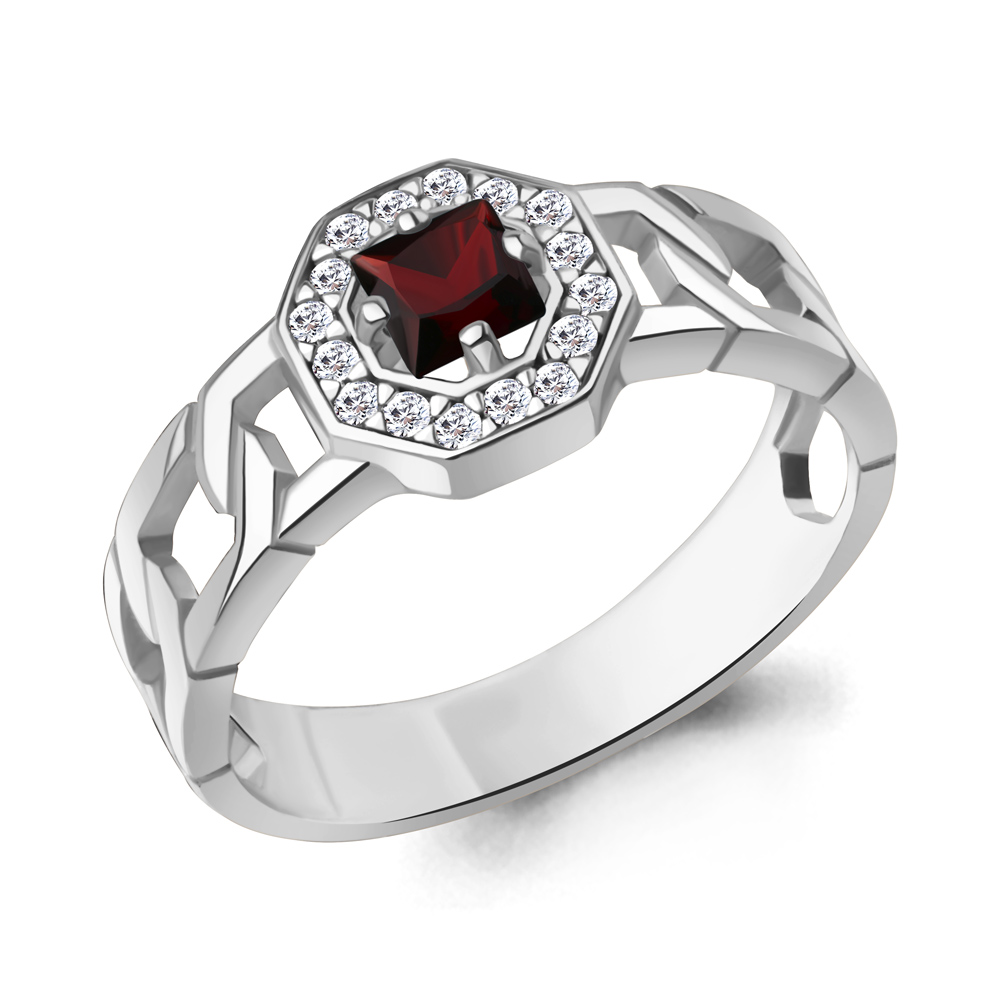 65018603А Кольцо из Серебра с гранатом, фианитами