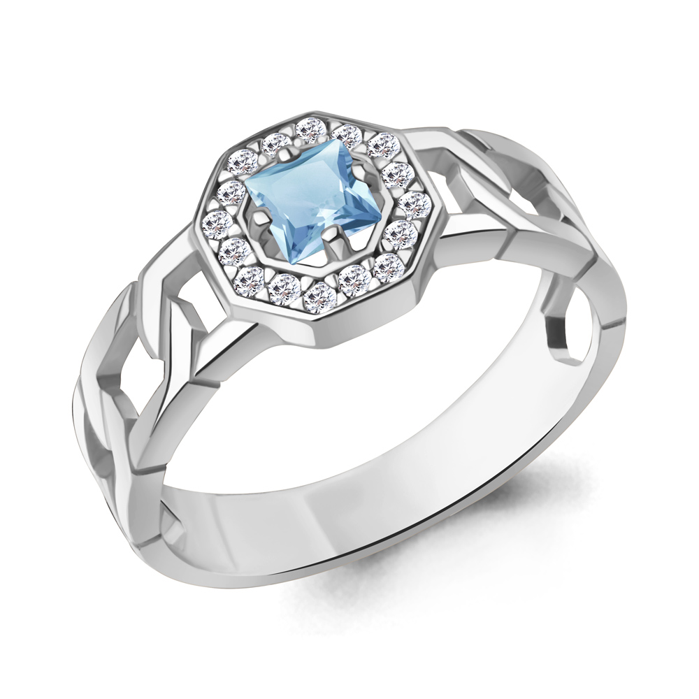 65018605А Кольцо из Серебра с топазом свисс блю, фианитами