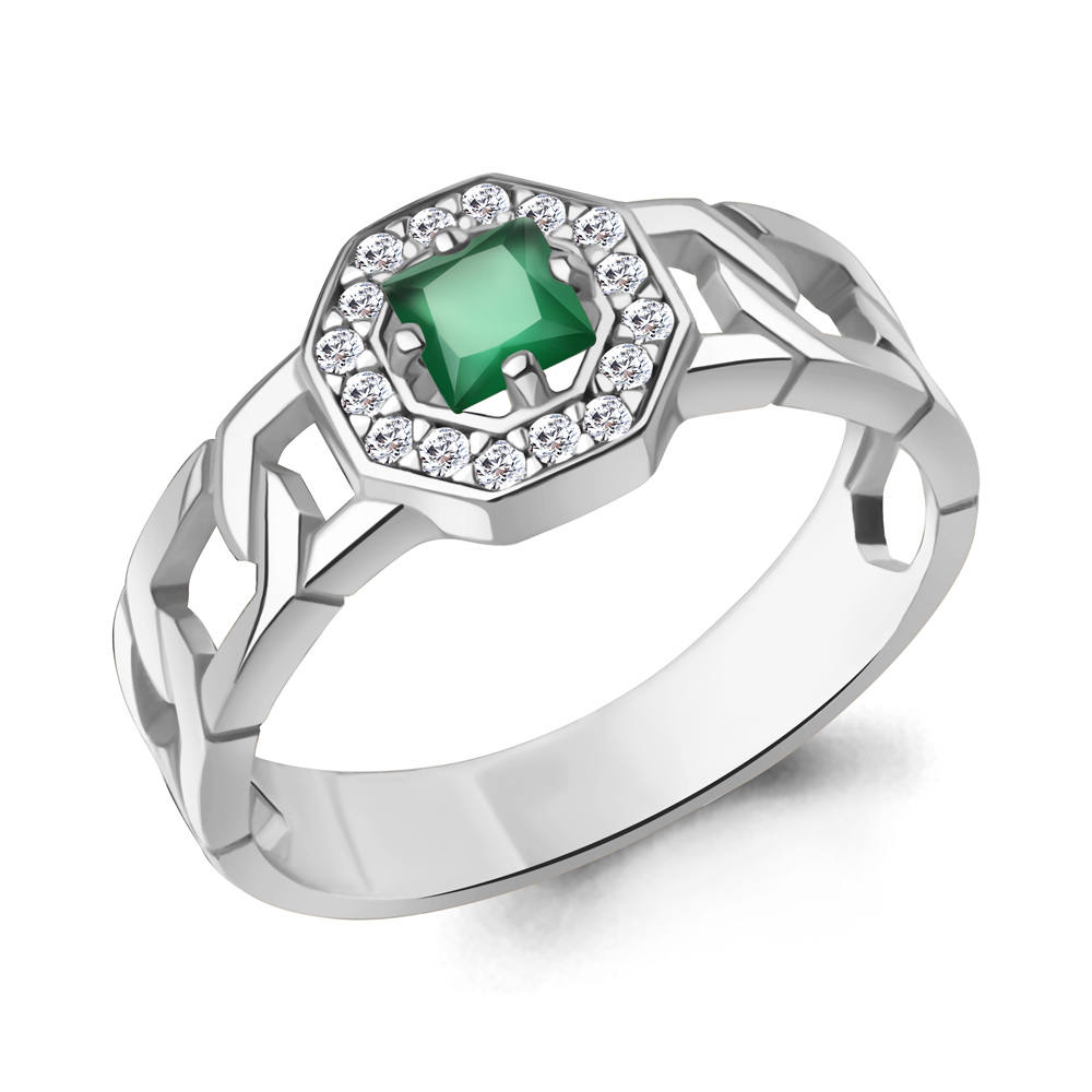 65018609А Кольцо из Серебра с агатом, фианитами