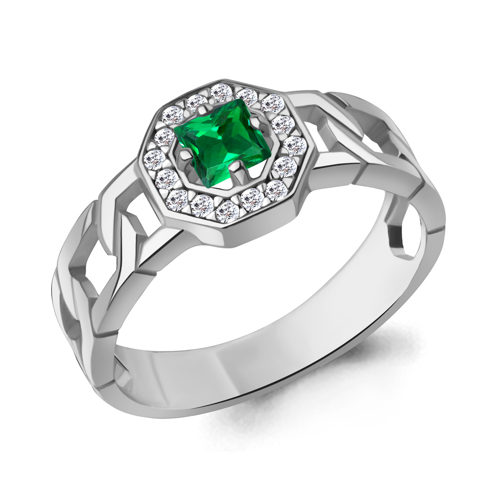 650186АГ Кольцо из Серебра с наноизумрудом, фианитами