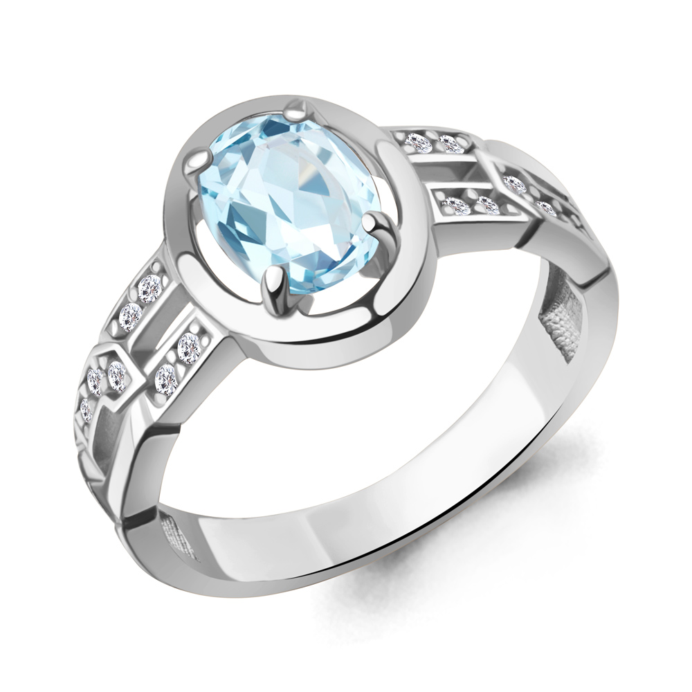 65018802А Кольцо из Серебра с топазом скай блю, фианитами