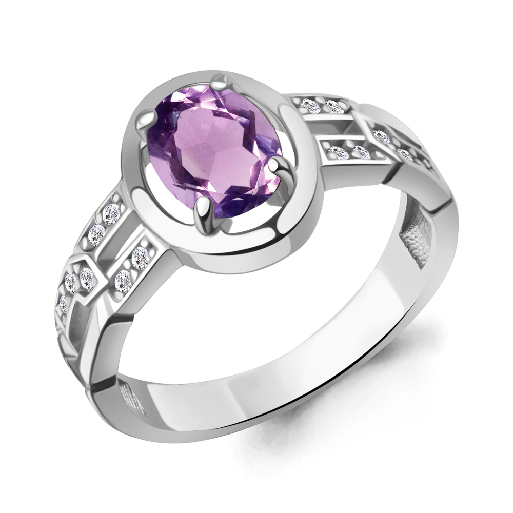 65018804А Кольцо из Серебра с аметистом, фианитами