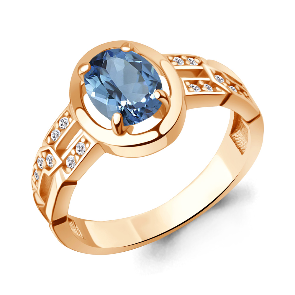65018805А Кольцо из Золота с топазом свисс блю, фианитами