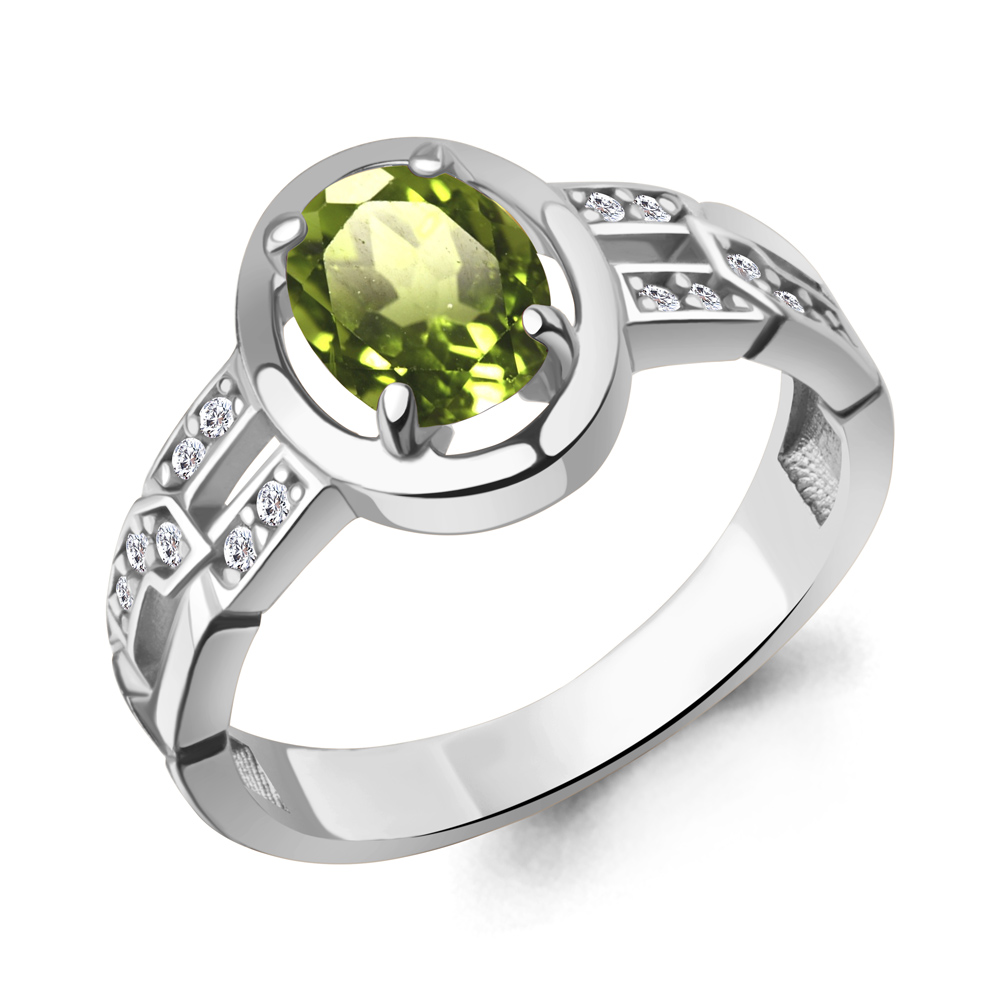65018807А Кольцо из Серебра с фианитами, хризолитом