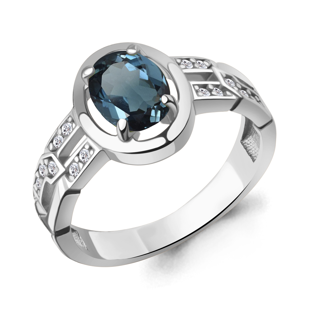 65018808А Кольцо из Серебра с топазом лондон блю, фианитами