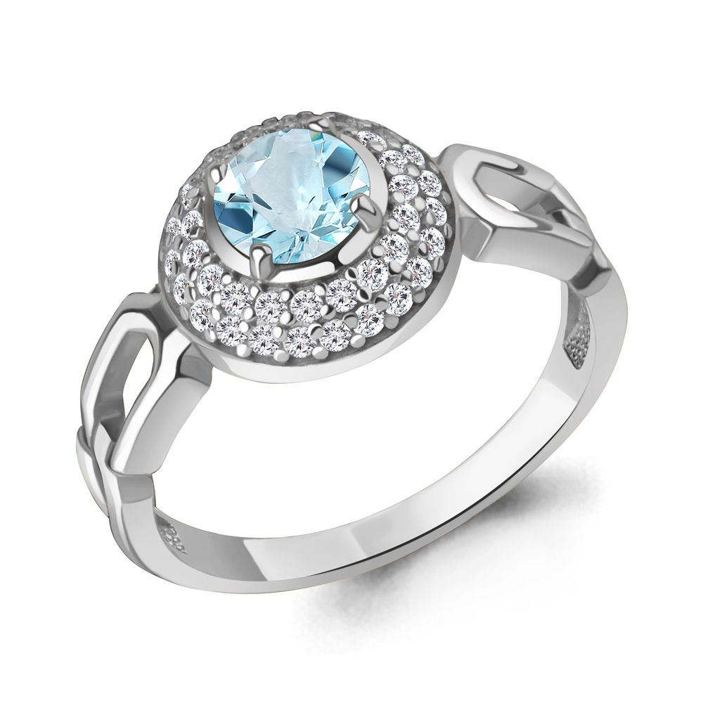 65019002А Кольцо из Серебра с топазом скай блю, фианитами
