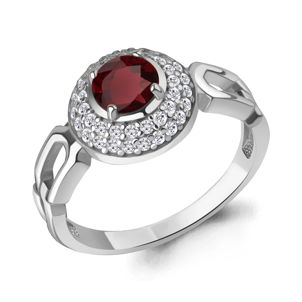 65019003А Кольцо из Серебра с гранатом, фианитами