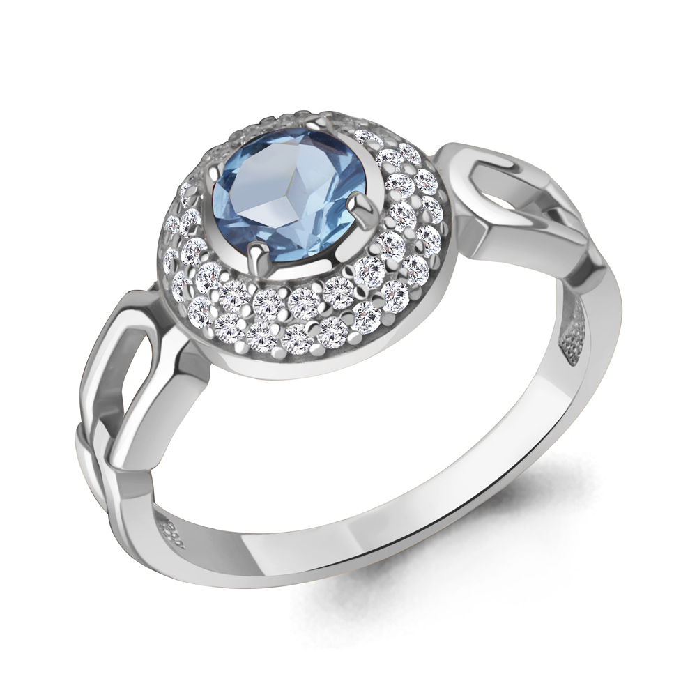 65019005А Кольцо из Серебра с топазом свисс блю, фианитами