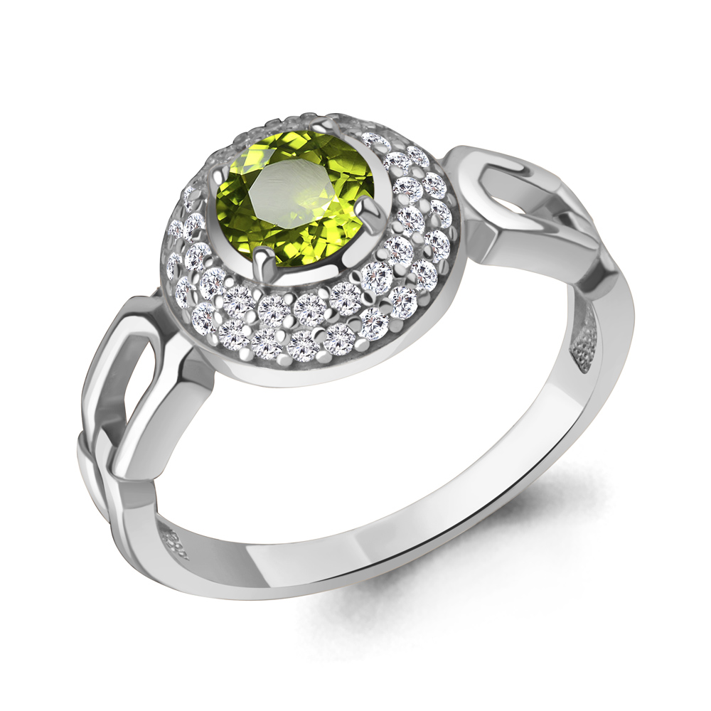 65019007А Кольцо из Серебра с фианитами, хризолитом