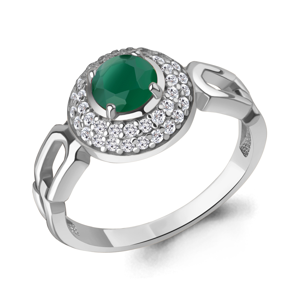 65019009А Кольцо из Серебра с агатом, фианитами