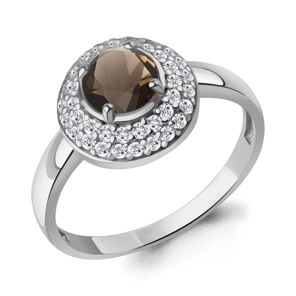 65019101А Кольцо из Серебра с кварцем дымчатым, фианитами