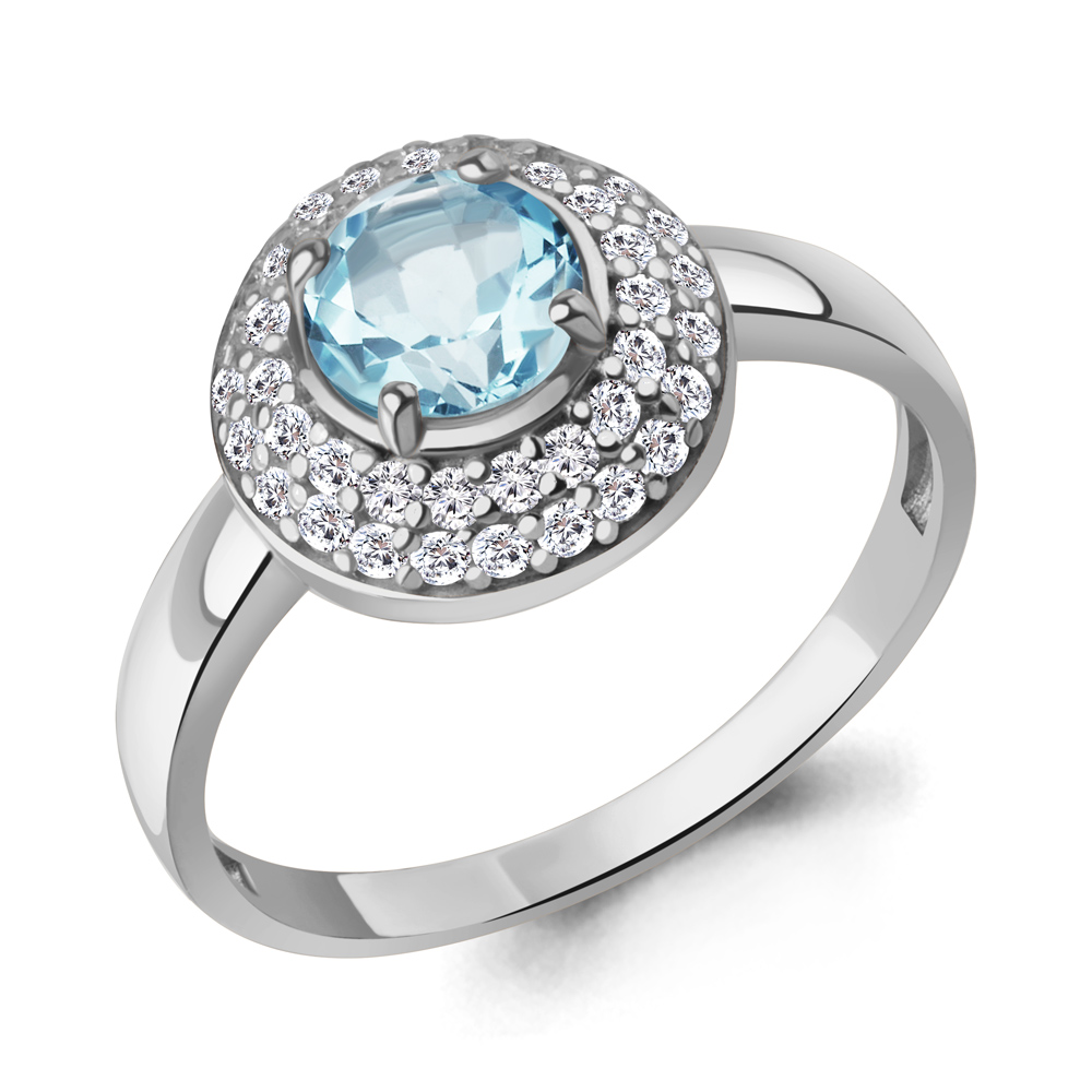 65019102А Кольцо из Серебра с топазом скай блю, фианитами