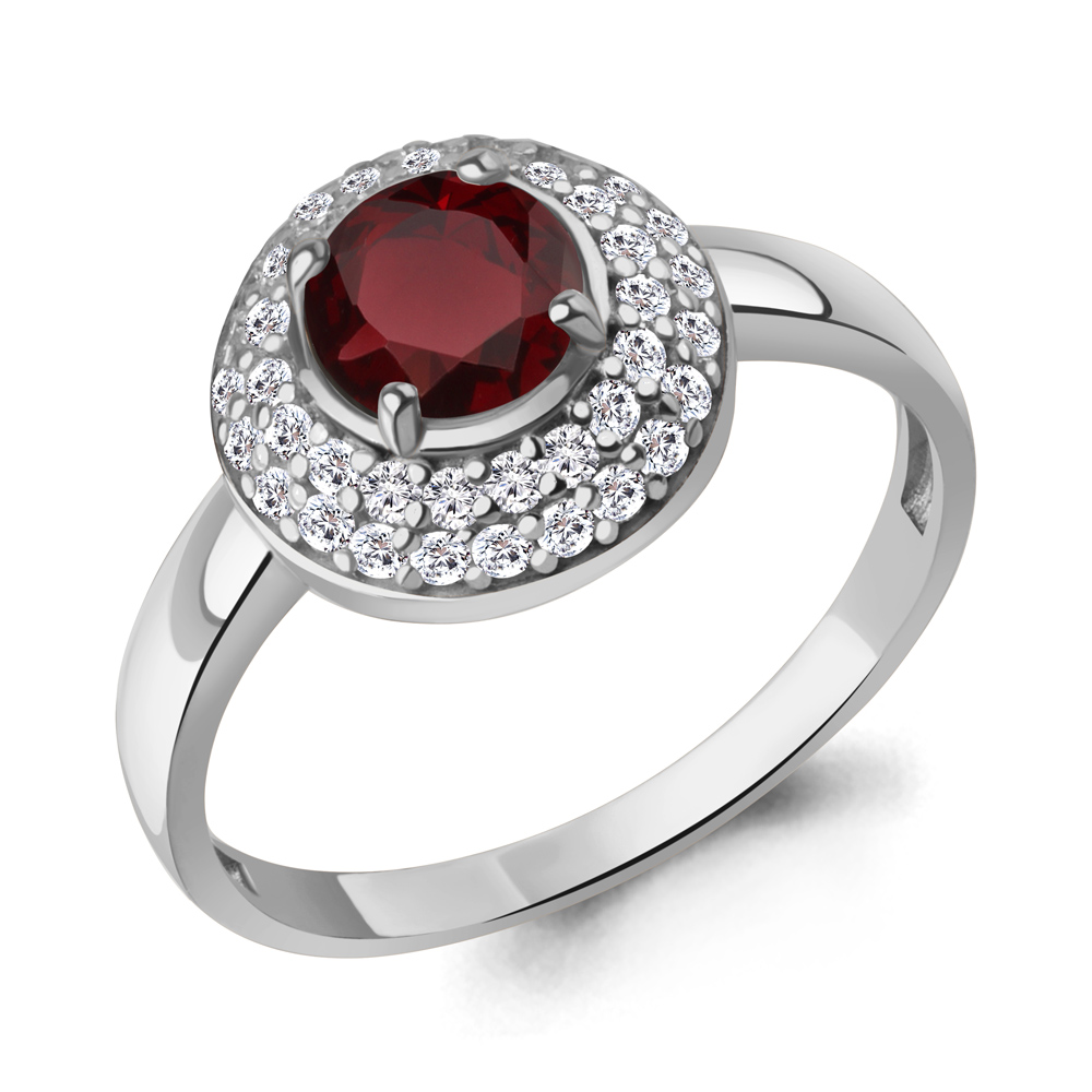 65019103А Кольцо из Серебра с гранатом, фианитами