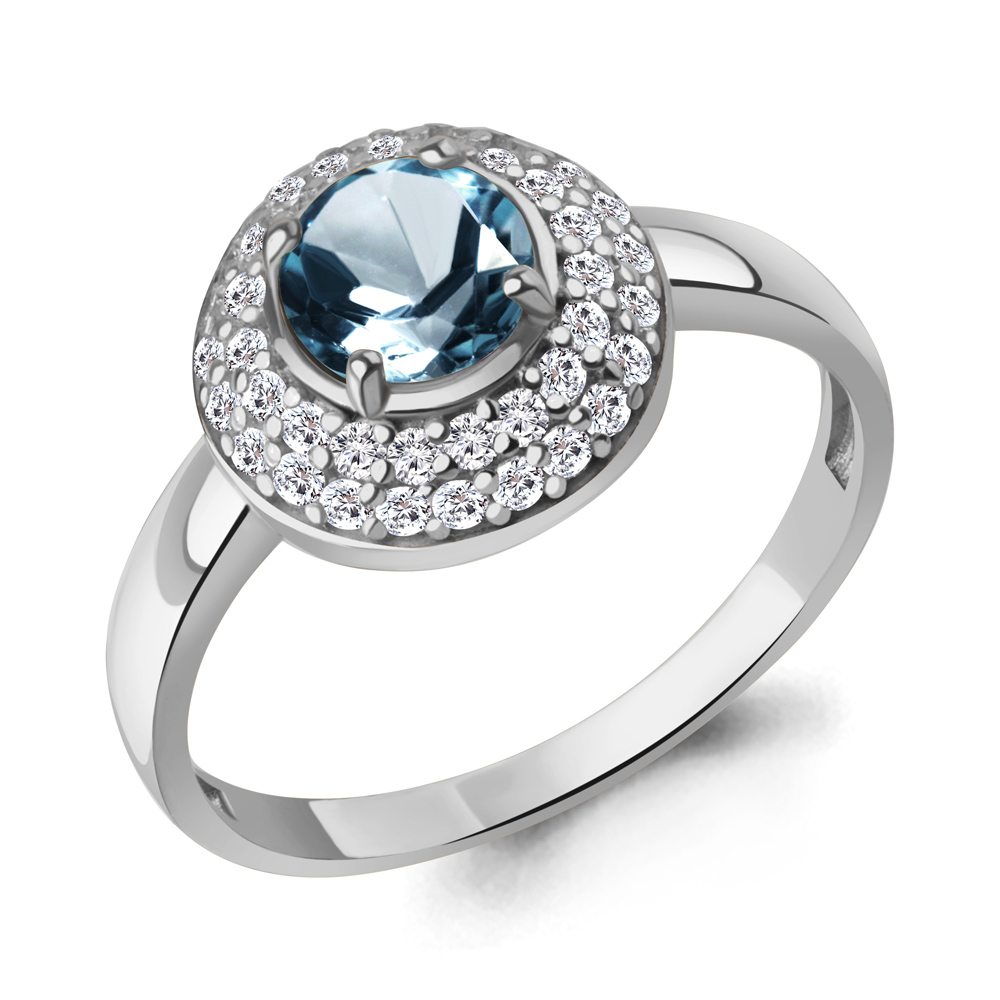 65019108А Кольцо из Серебра с топазом лондон блю, фианитами