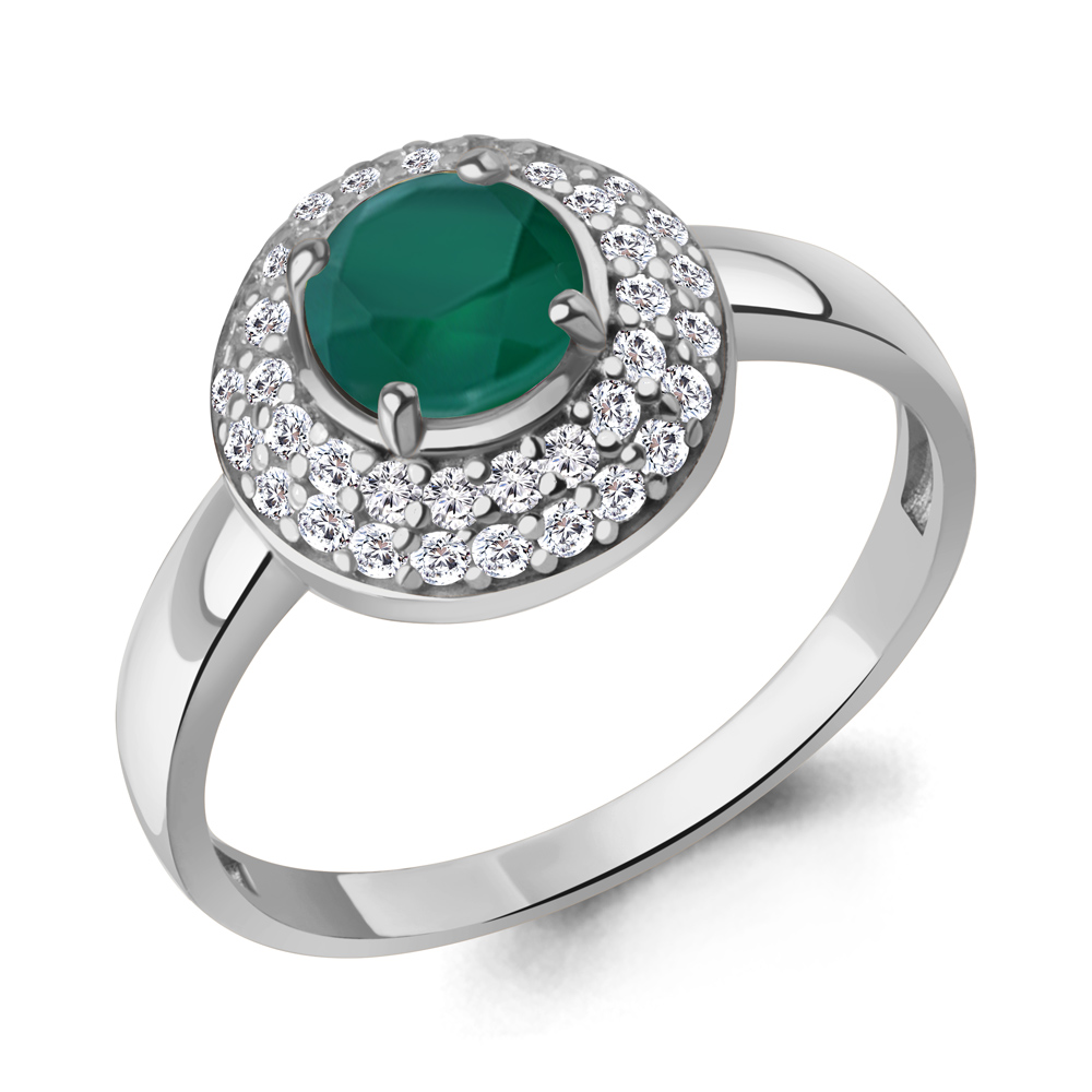 65019109А Кольцо из Серебра с агатом, фианитами