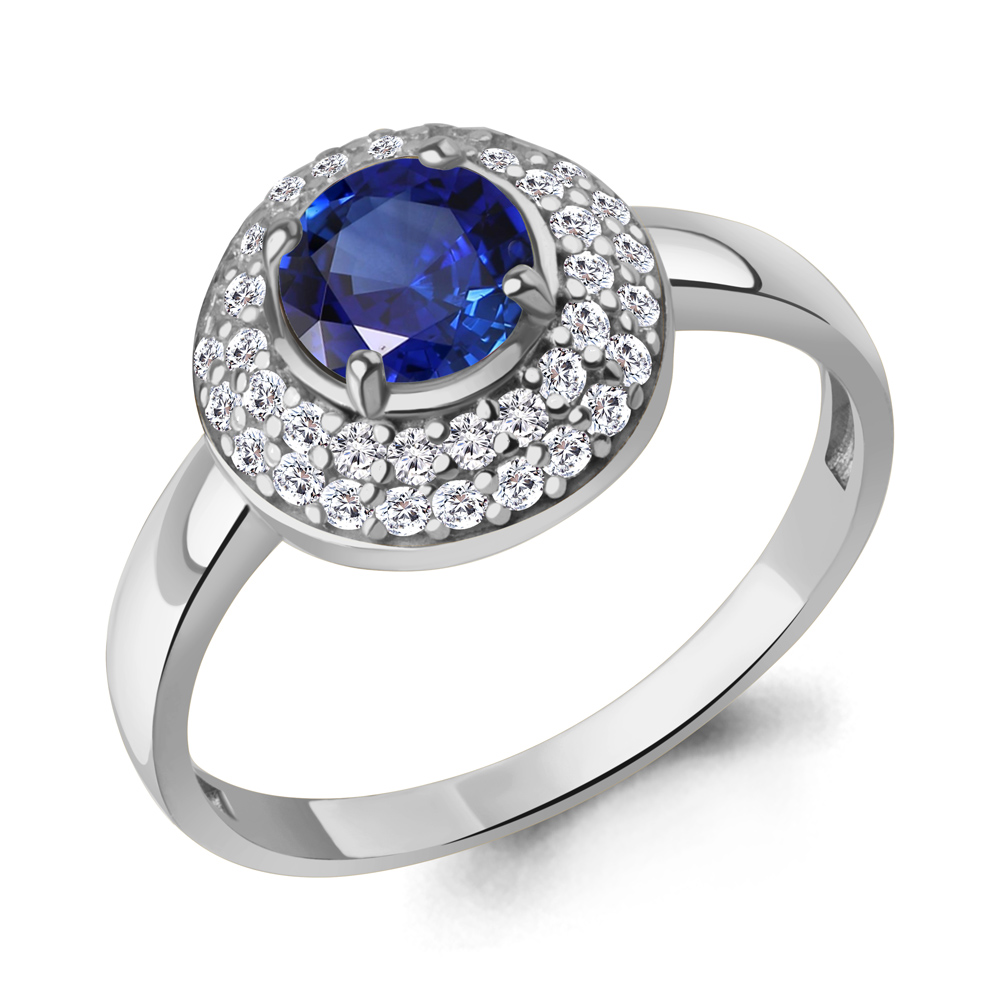 650191АБ Кольцо из Серебра с наносапфиром, фианитами