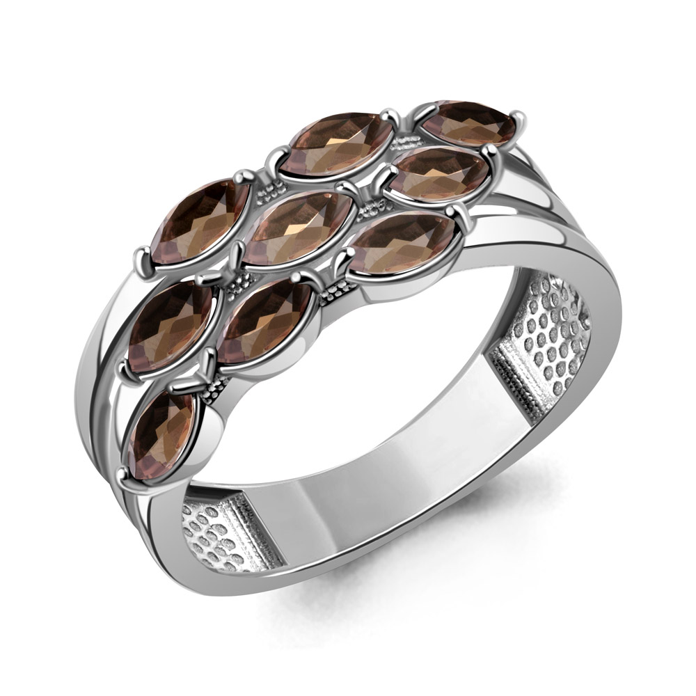 65019201 Кольцо из Серебра с кварцами дымчатыми