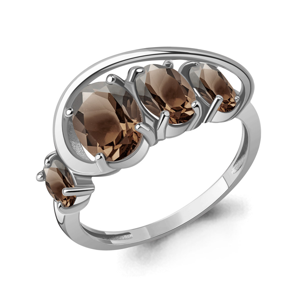 65019301 Кольцо из Серебра с кварцами дымчатыми