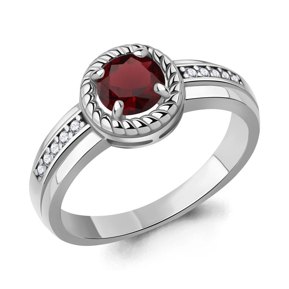 65019403А Кольцо из Серебра с гранатом, фианитами