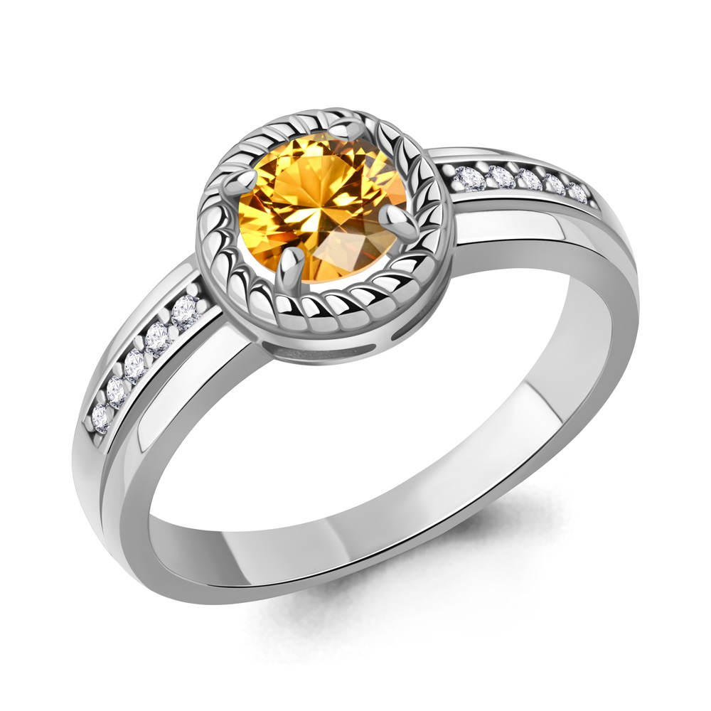 65019406А Кольцо из Серебра с фианитами, цитрином