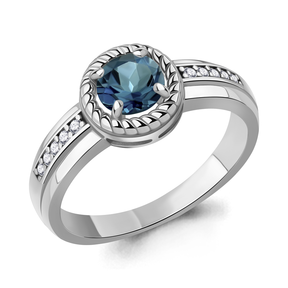 65019408А Кольцо из Серебра с топазом лондон блю, фианитами