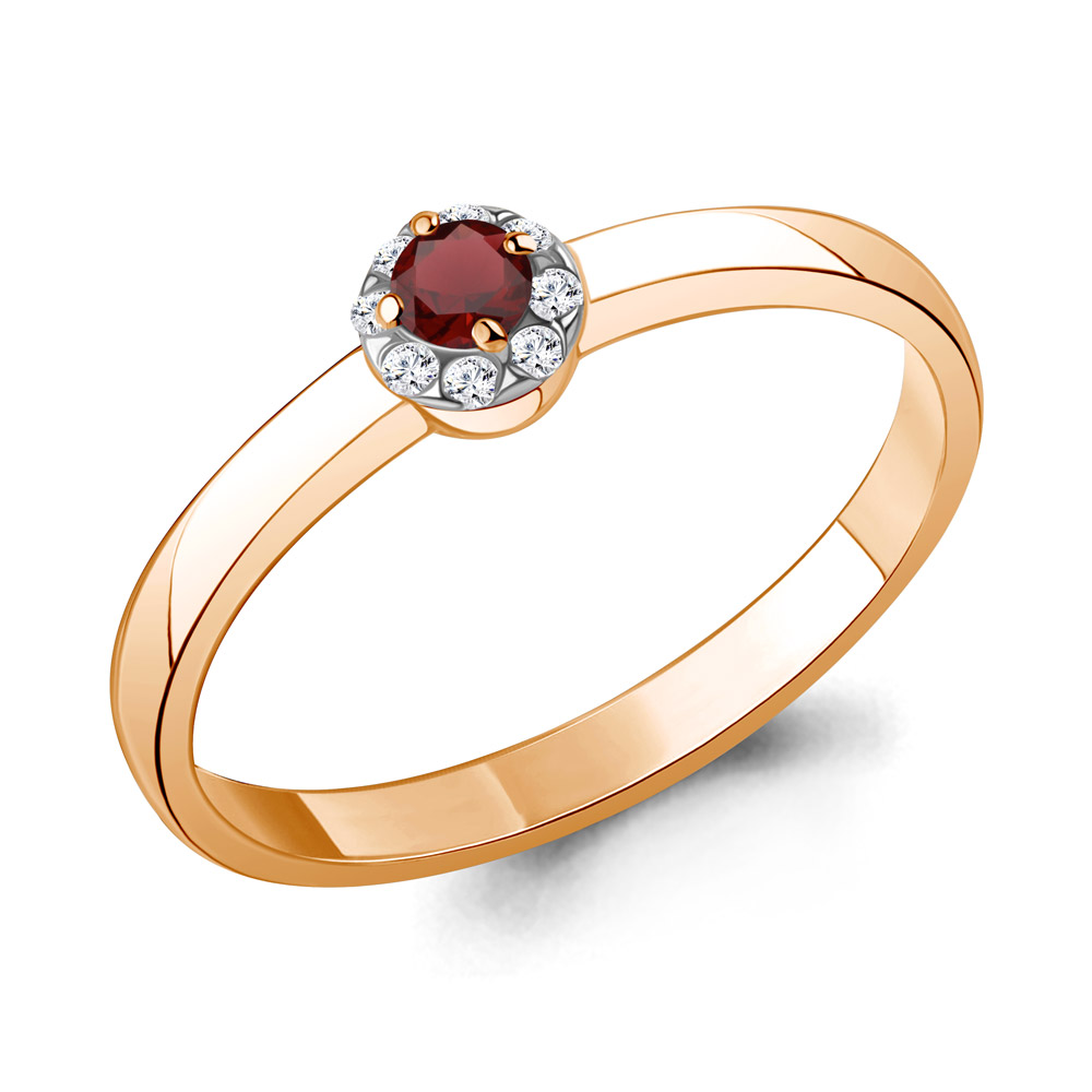 65019503А Кольцо из Золота с гранатом, фианитами