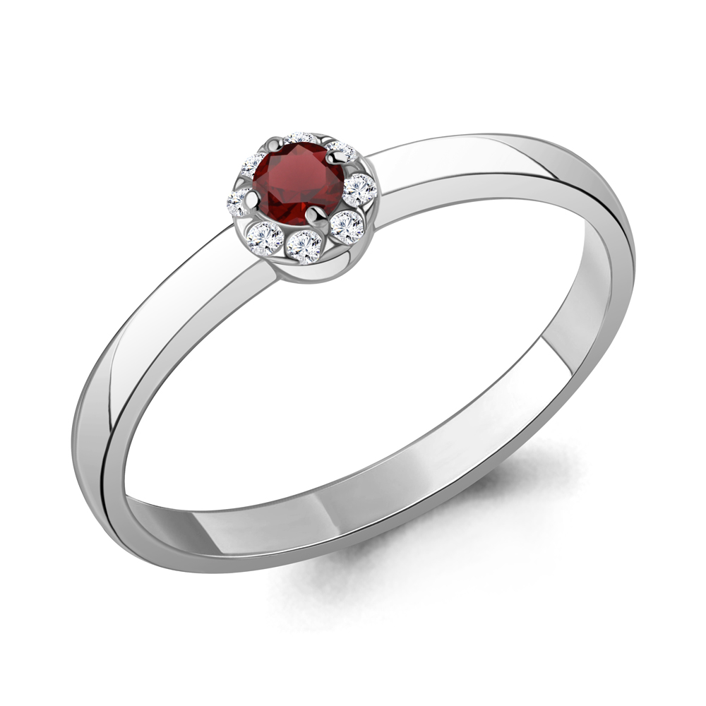 65019503А Кольцо из Серебра с гранатом, фианитами