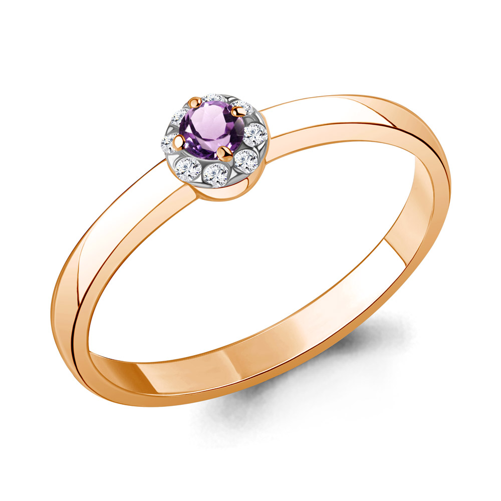 65019504А Кольцо из Золота с аметистом, фианитами