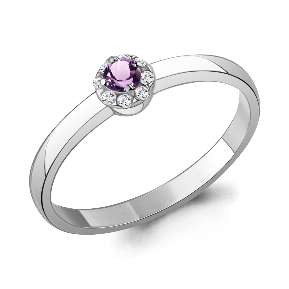 65019504А Кольцо из Серебра с аметистом, фианитами