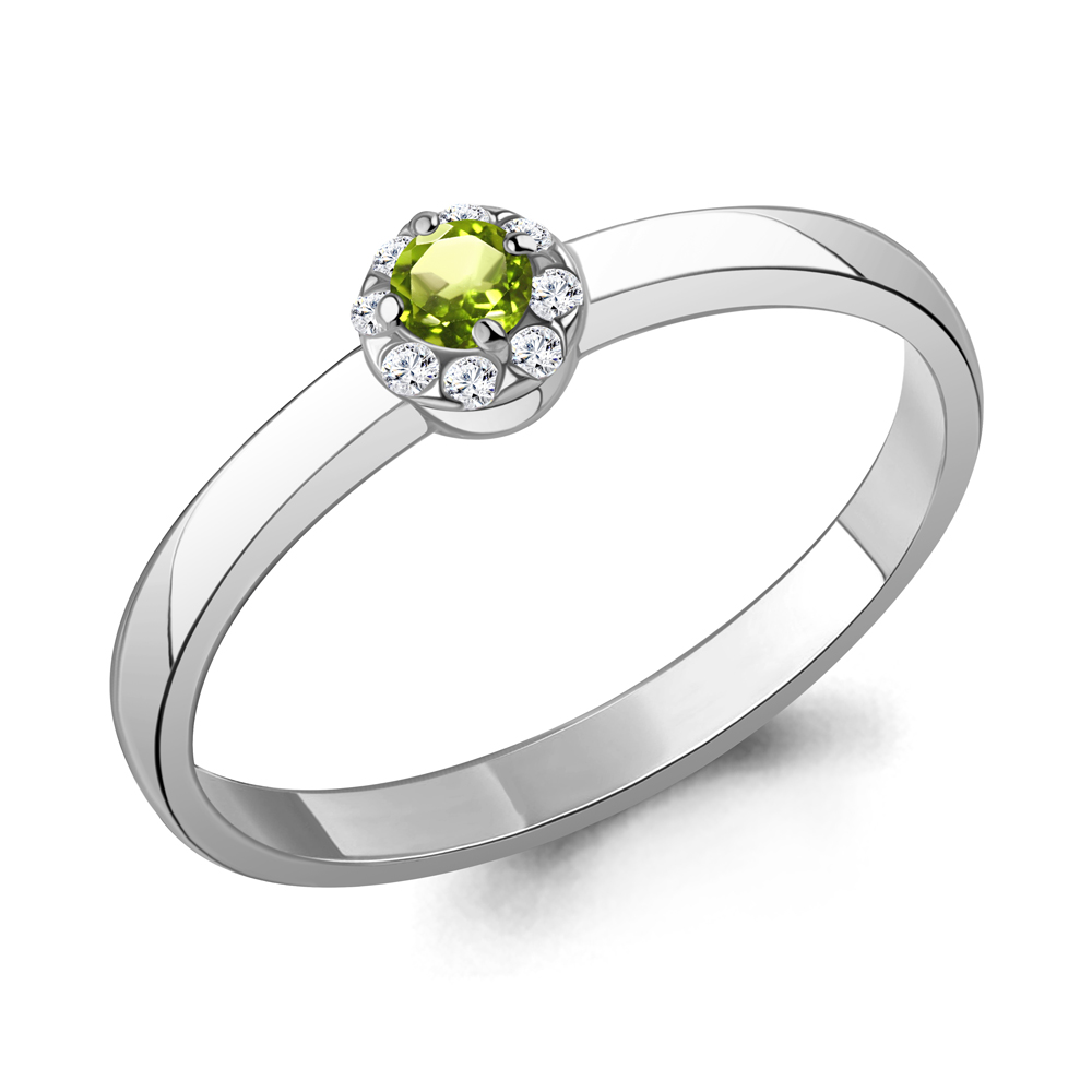 65019507А Кольцо из Серебра с фианитами, хризолитом